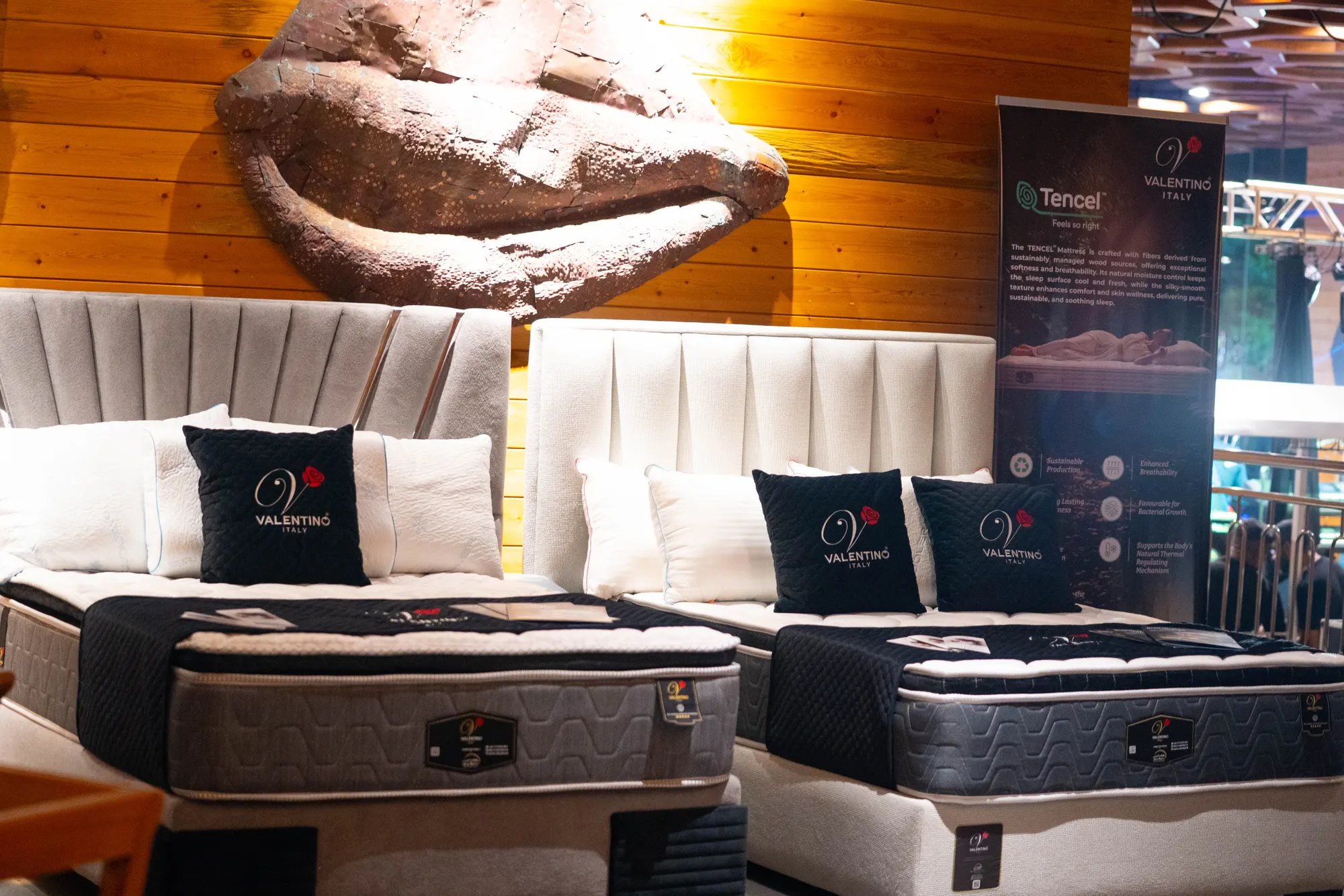 Valentino Italy sustainable mattress displayed at Araliya Beach beach club, Unawatuna